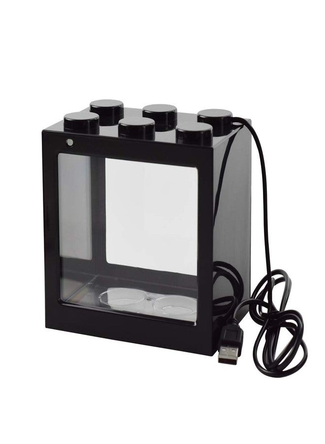 OMEM USB Mini Fish Tank, Desktop Micro-Landscape LED Aquarium Kit, Building Blocks Superimposed Fish Tank (Black) - Image 1